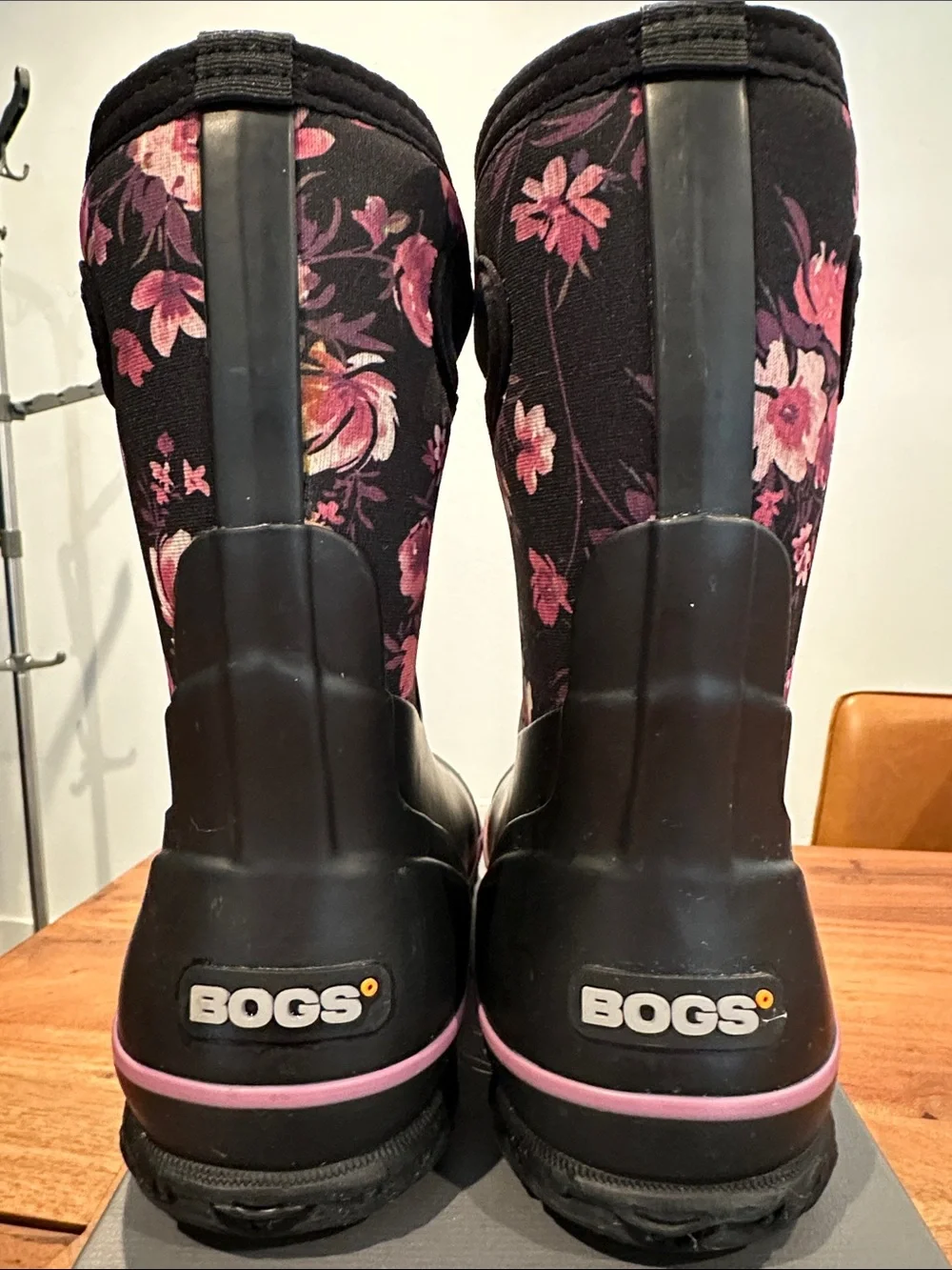 Bogs Floral Black & Pink Neoprene Rain Boots